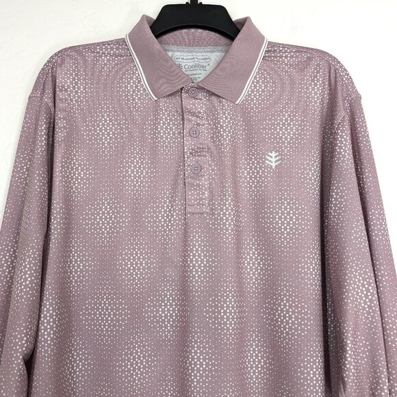 COOLIBAR Pullover Mens L Erodym Mauve Pink Print UPF 50+ Active Long Sleeve Polo - Picture 2 of 14